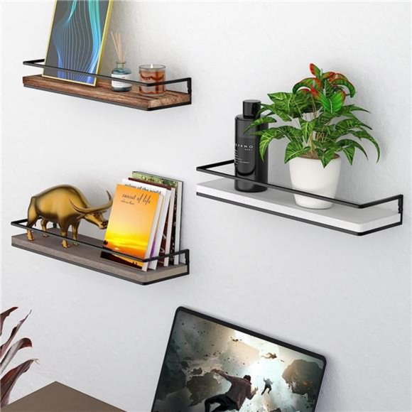 Floating Shelves WallMounted Set of2,Rustic Wood Wall Storage Shelves forBedroom - Picture 5 of 6